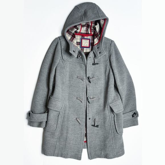 Old Navy Wool Blend Toggle Button Grey Long Hooded Winter Jacket Coat Medium - Picture 1 of 13